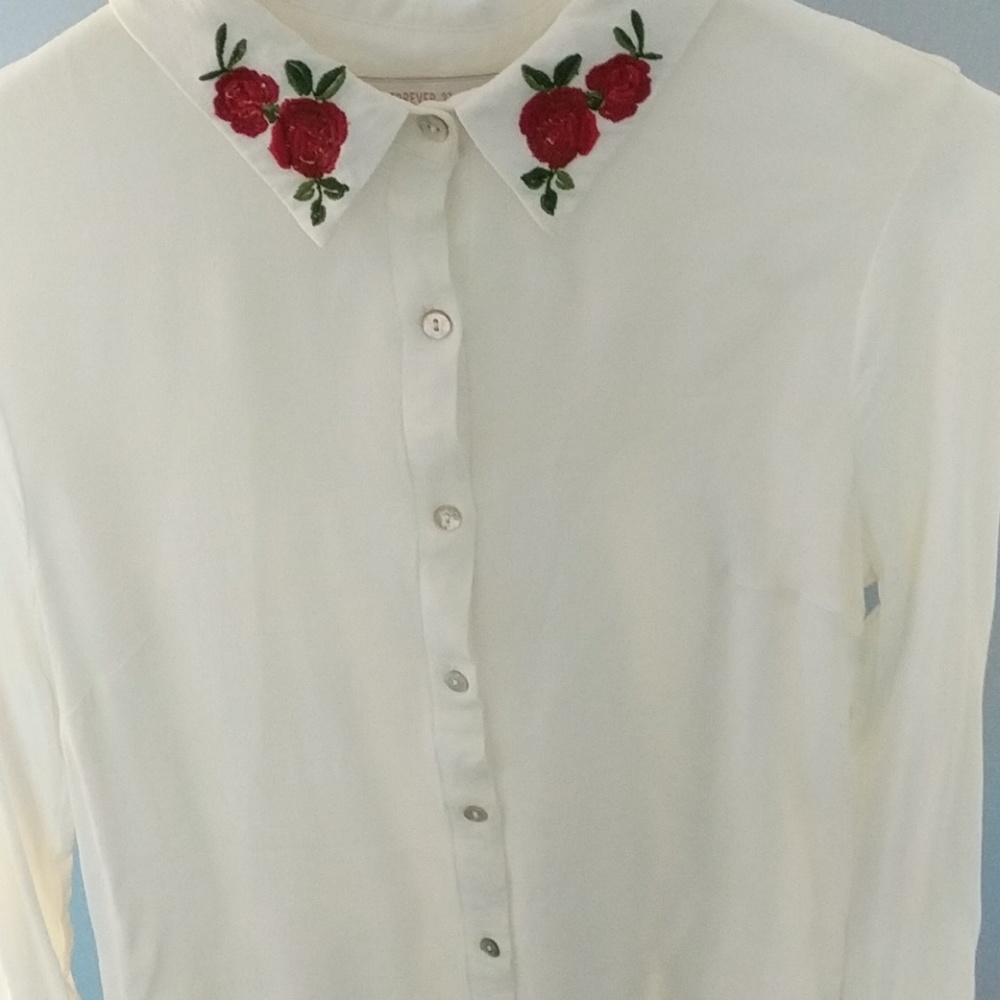 Cream button down rose shirt